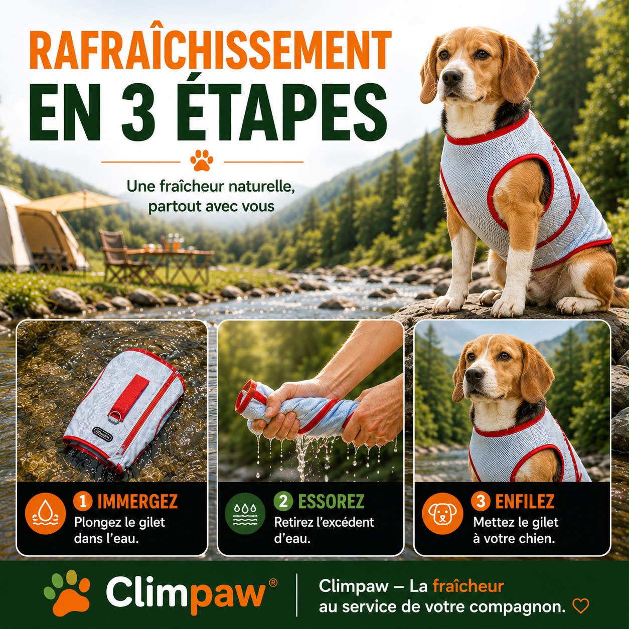 Harnais de refroidissement pour chiens, rafraîchit, protège et sécurise votre chien